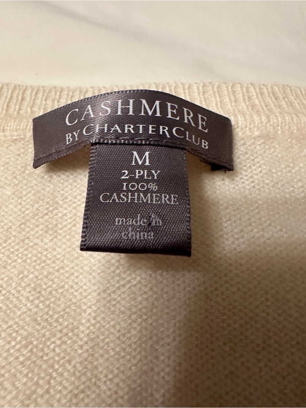 Charter Club Cashmere V-Neck Sweater - Cream - Size M - Picture 5 of 7